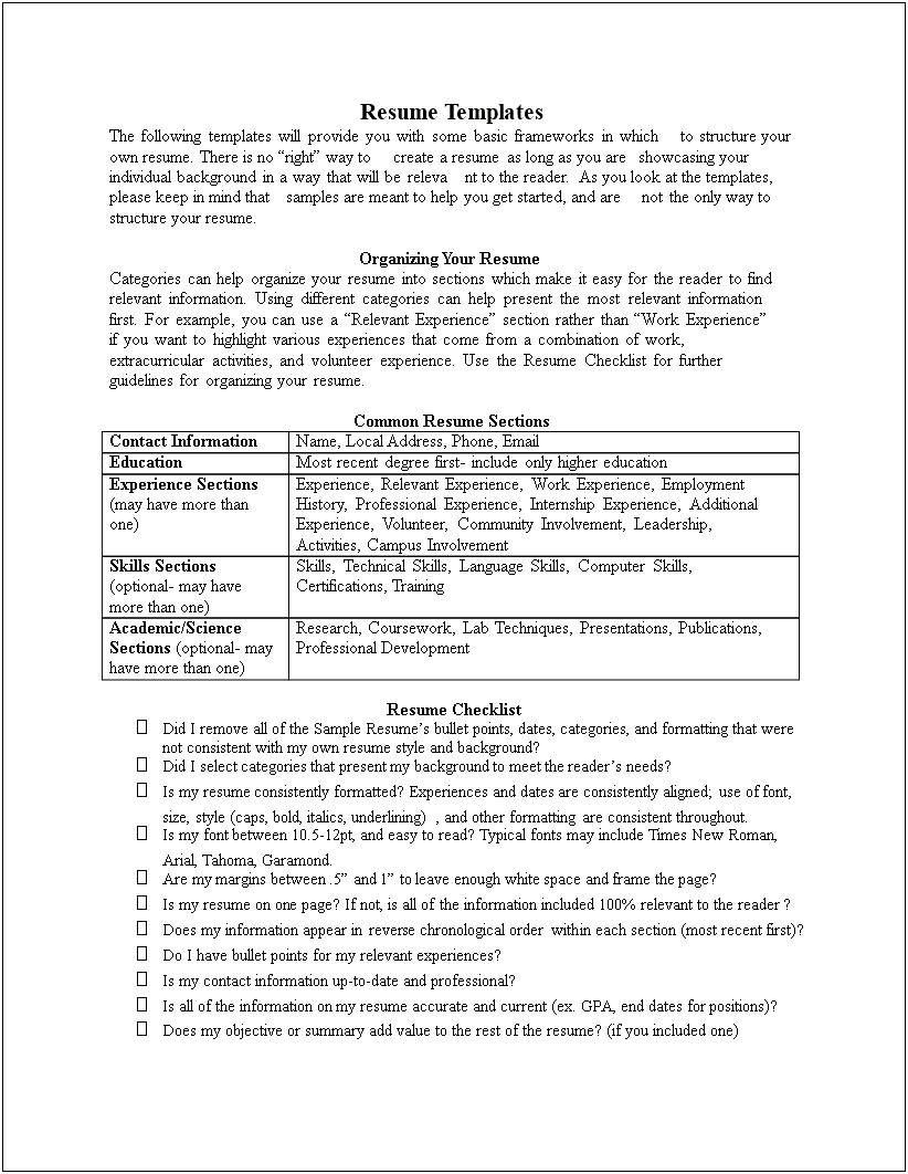 Template For A Simple Resume Word