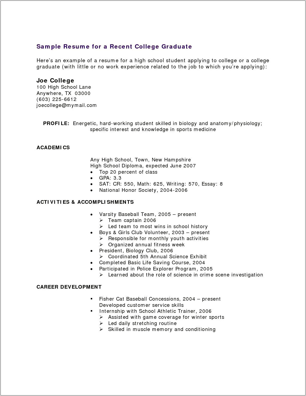 Template For High School Resume No Work Experience