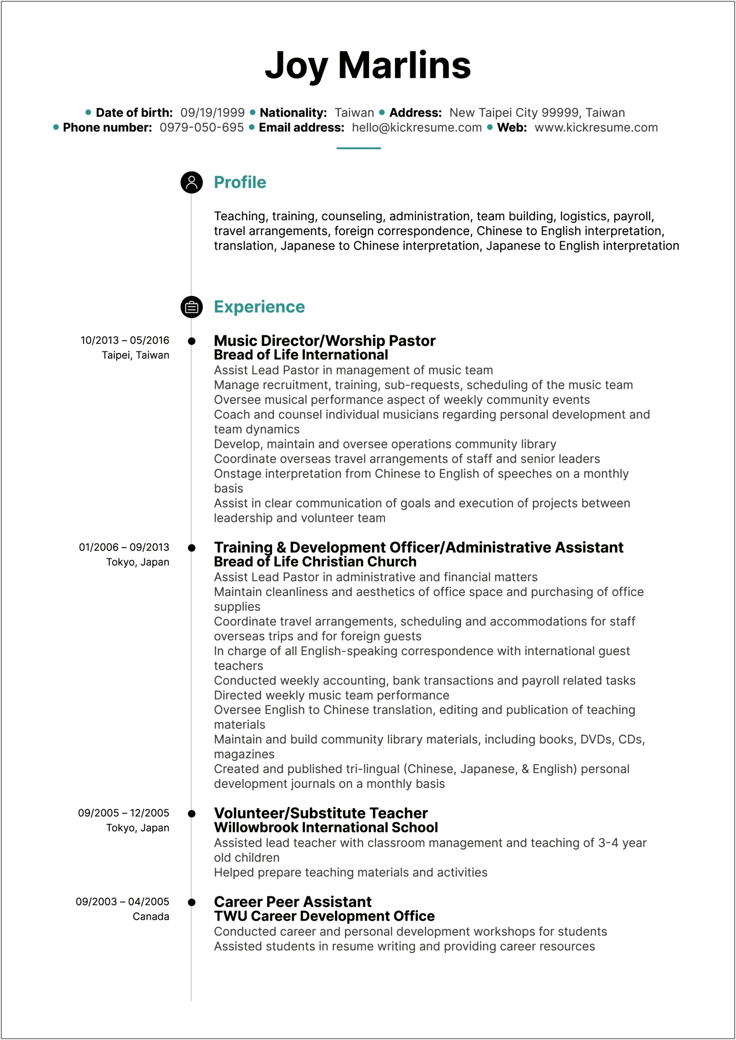 Template For Teacher Summary Statement Resume