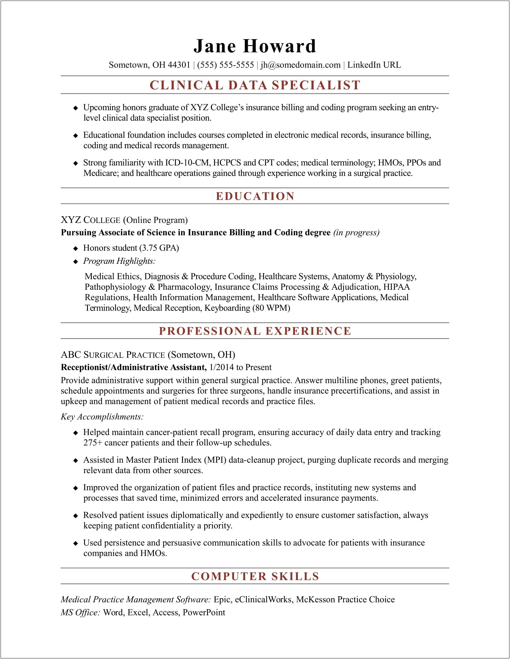 Template Resume For Management Information System Specialist