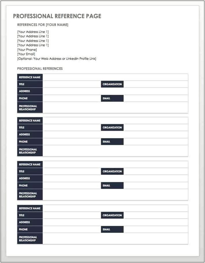 Templated For Reference Layout For Resume