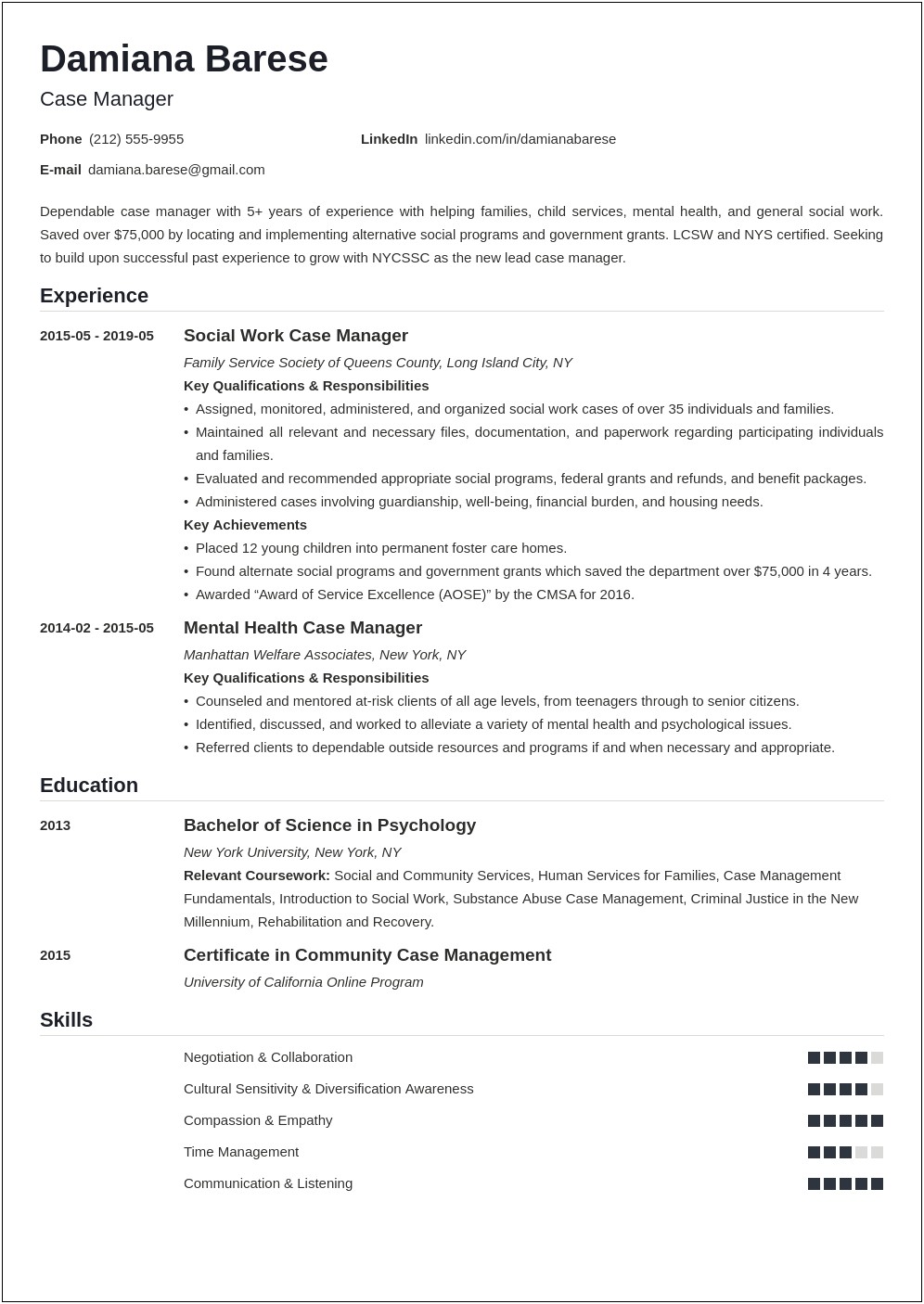 Templates For Resumes For Care Coordination