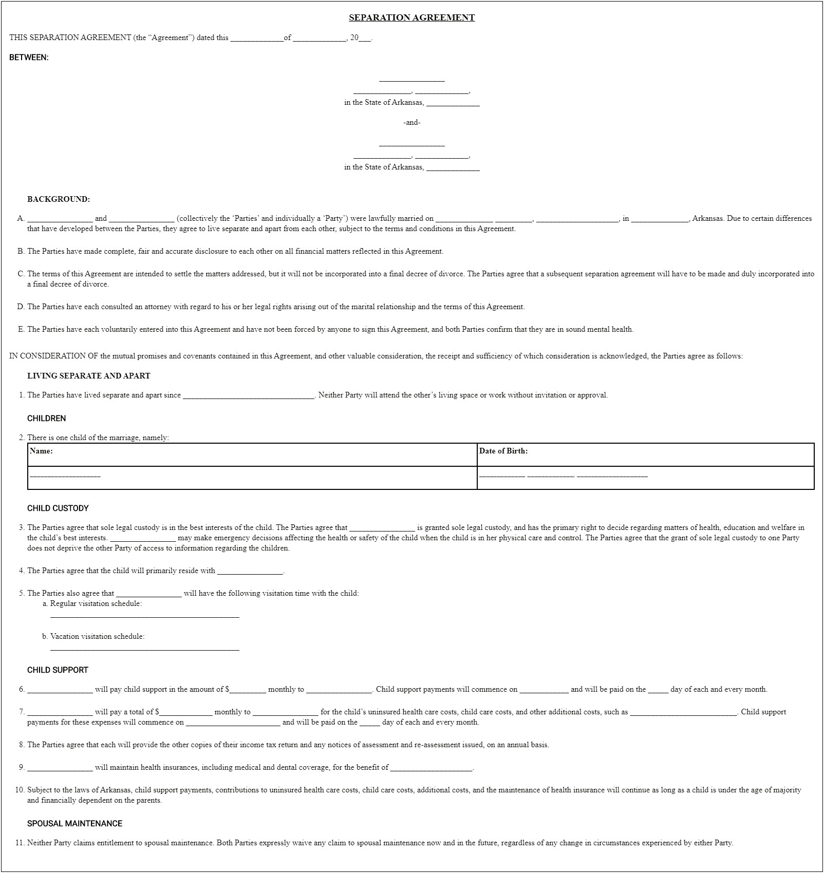 Temporary Guardianship Of A Minor Arkansas Template Free