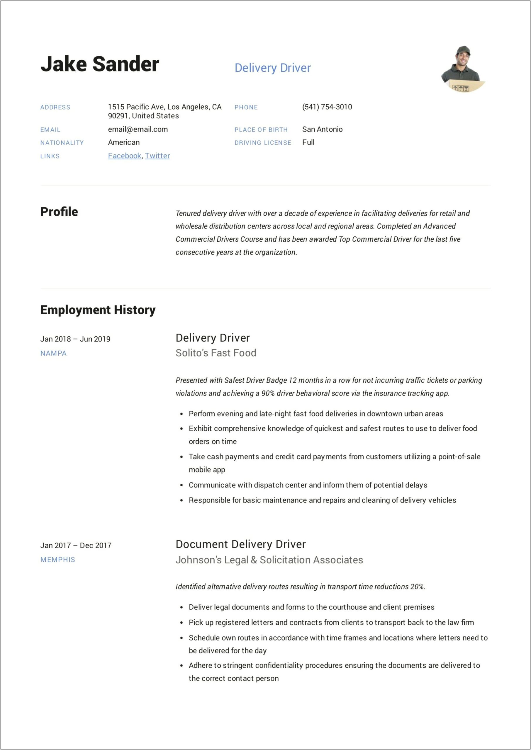 Test Driver Job Description Resume Examples