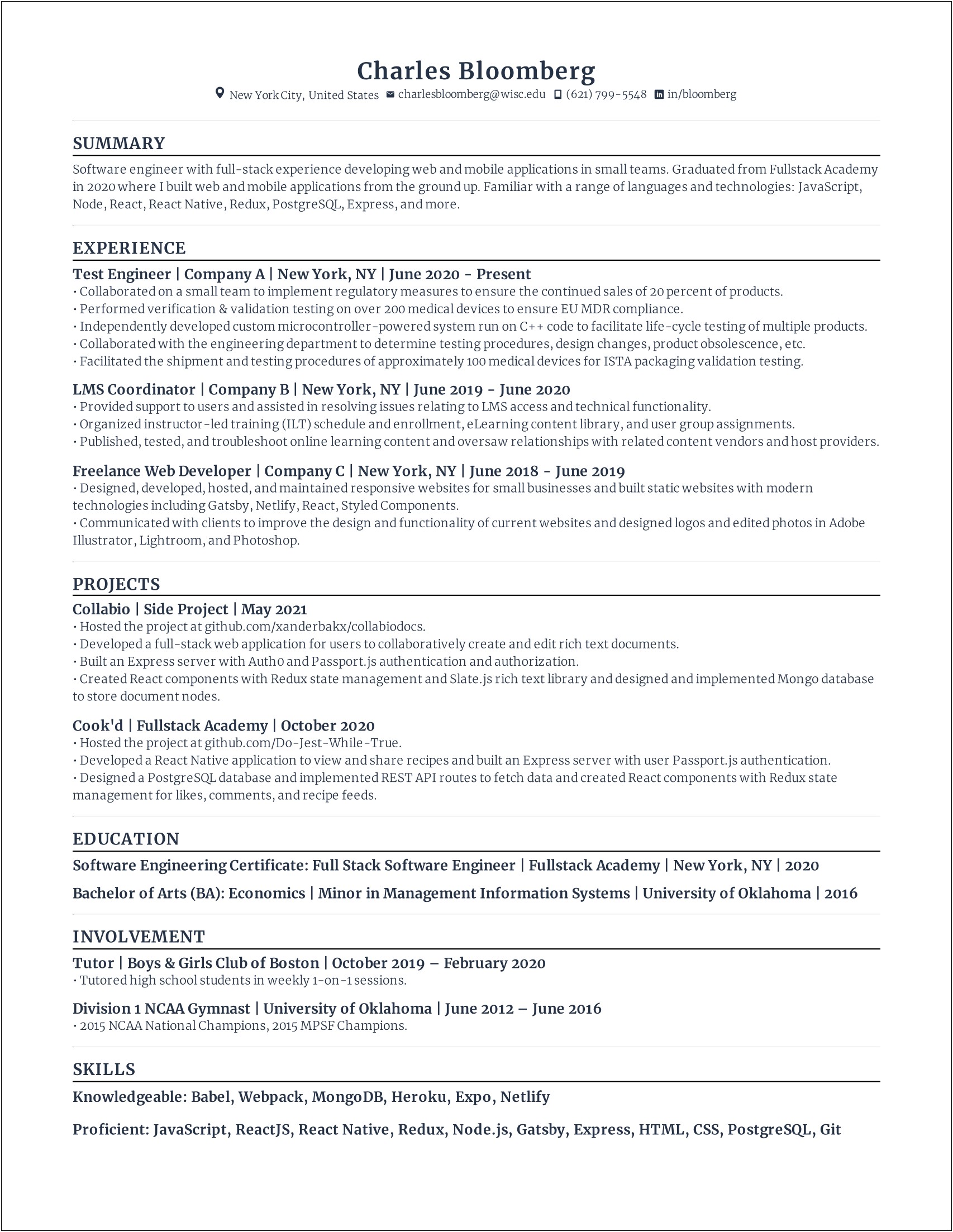 Test Engineer Resume For 1 Year Experience