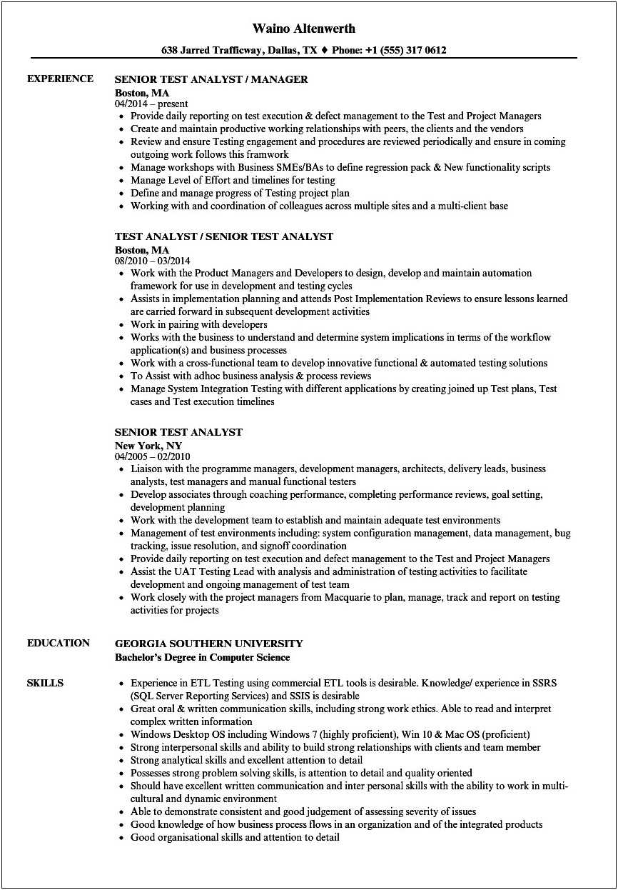 Testing Analyst Resume For 3 Years Edi Experience