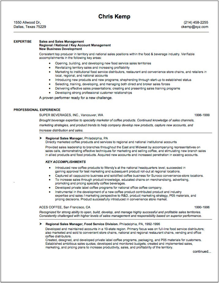 Th Ebest Resume For Catering Sales Manager