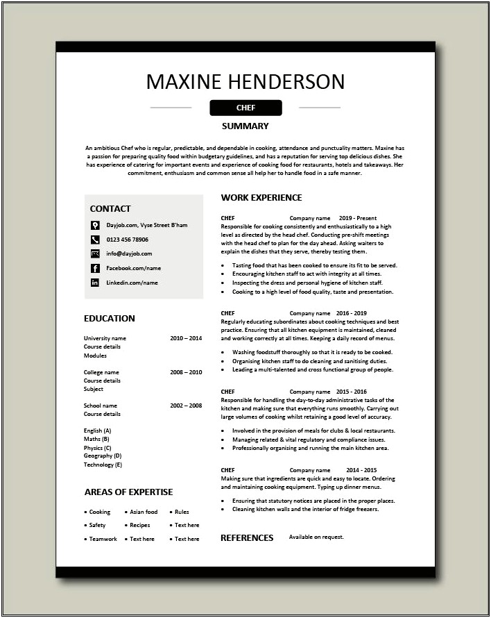 The Best Example Of Chef Resume