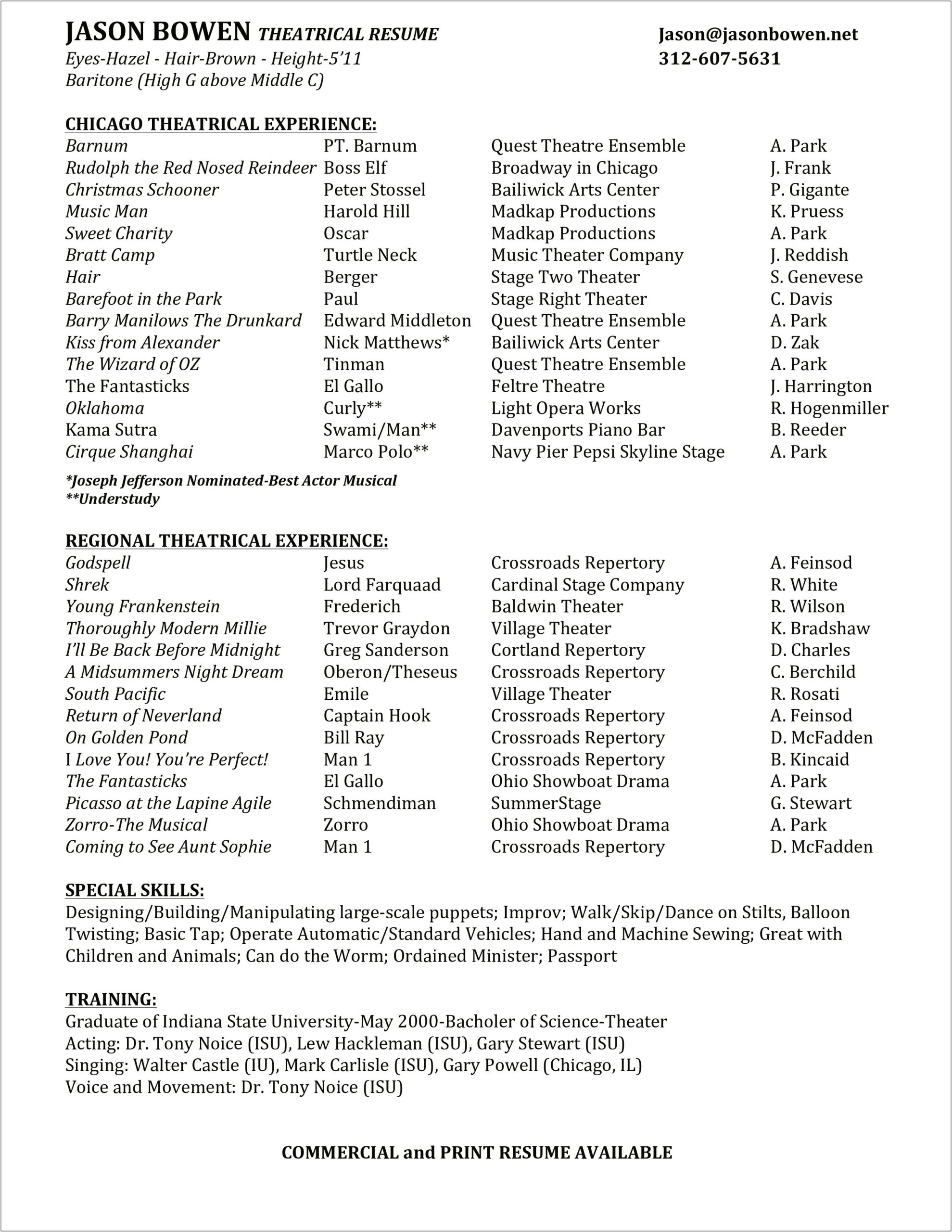 Theatre Resume Template For High Schoo