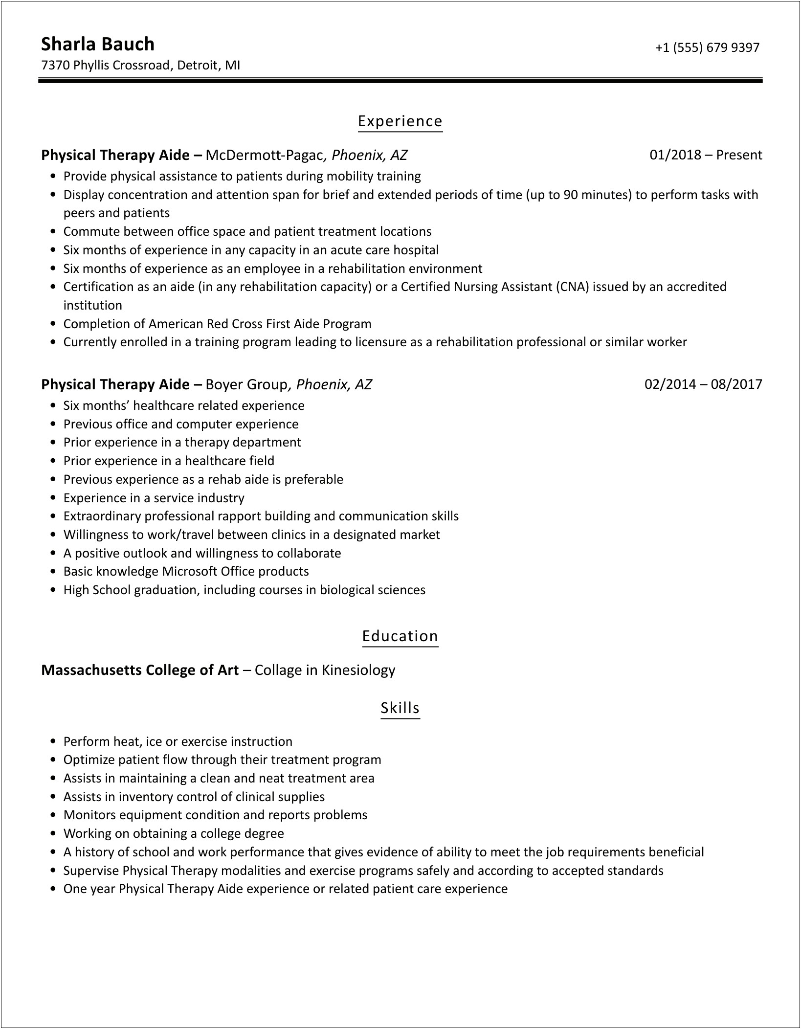 Therapy Aide Job Description For Resume