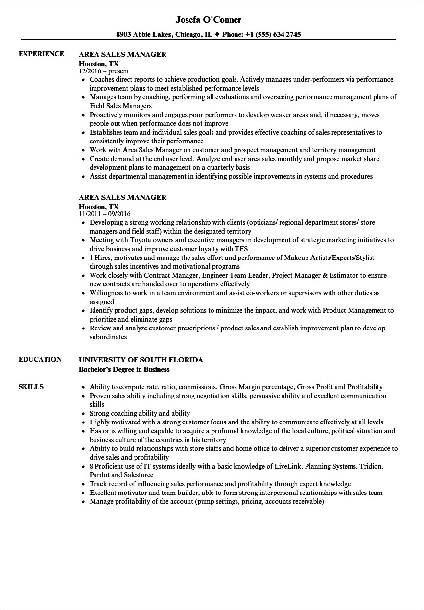 Things Needed For Sales Manager Resume