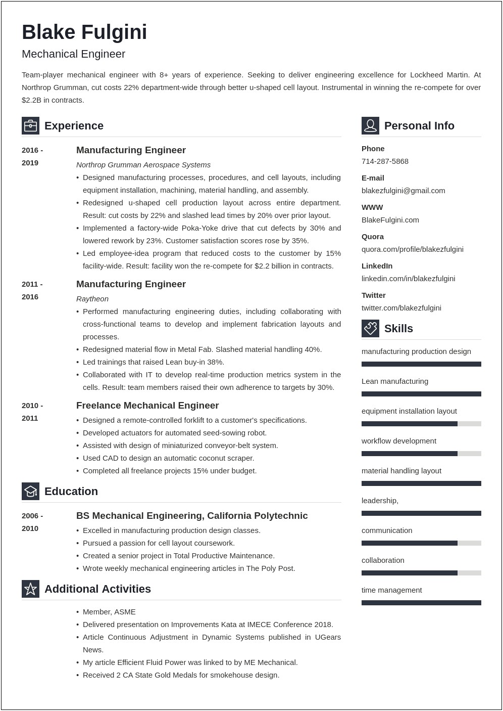 Top 10 Mechanical Engineer Resume Templates