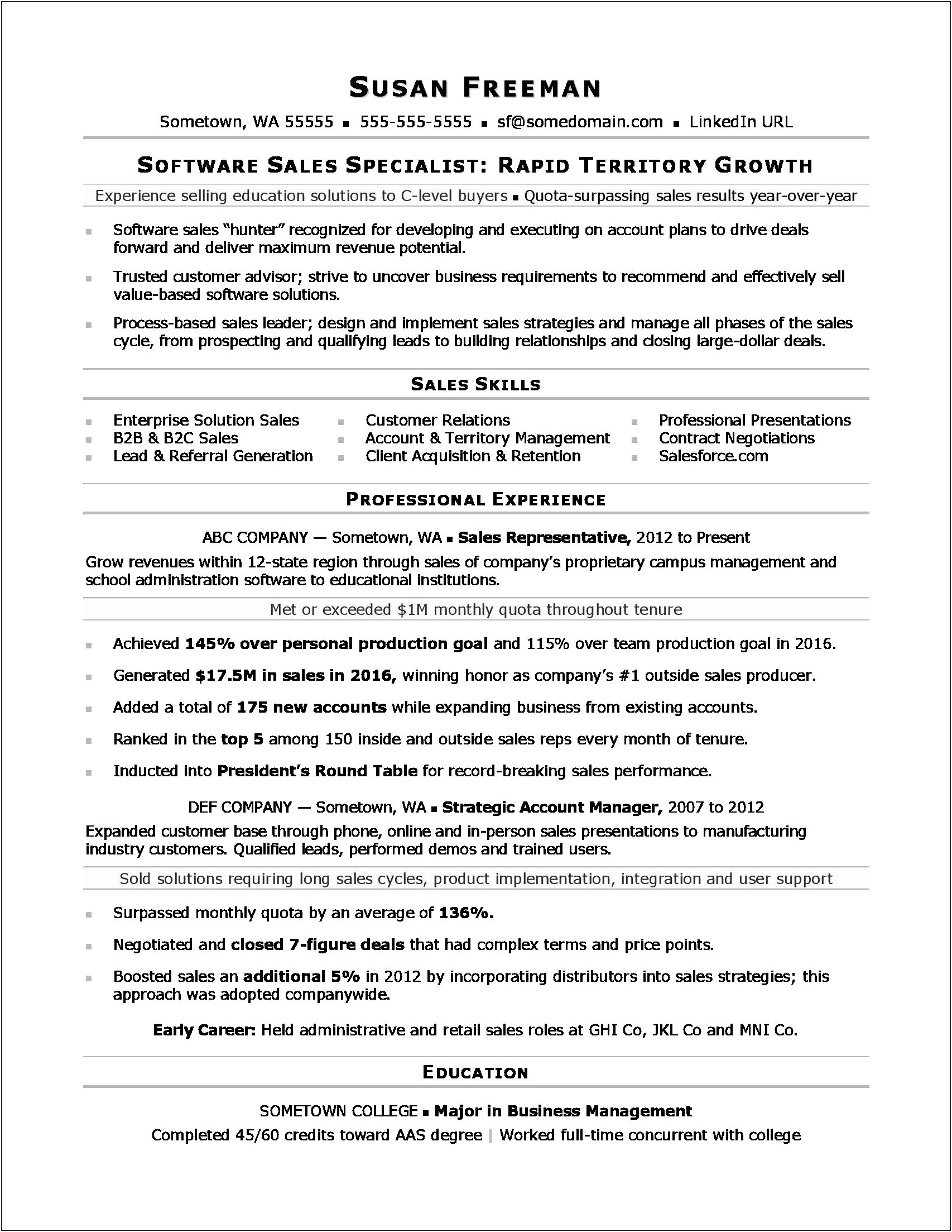 Top Sample Of Closing Salesperson Resume