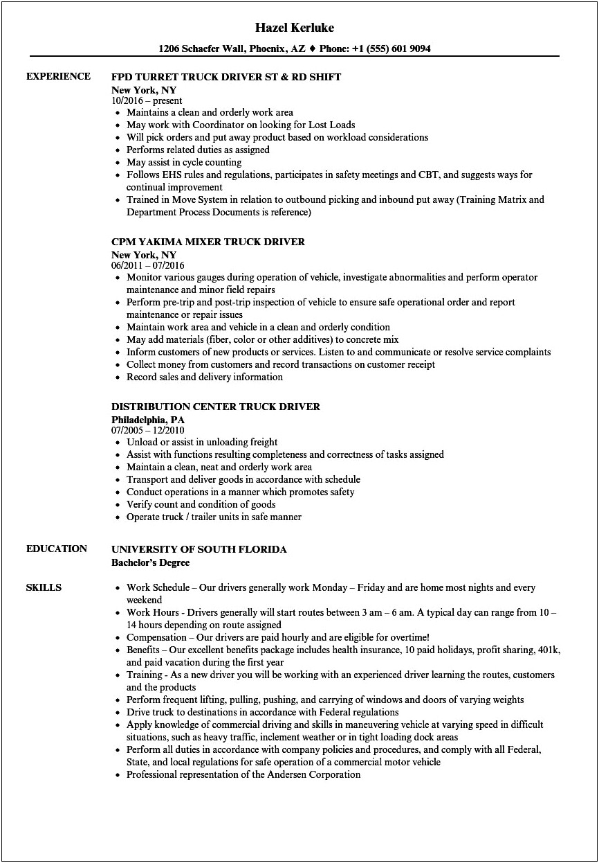 Tow Truck Operator Skills For Resume