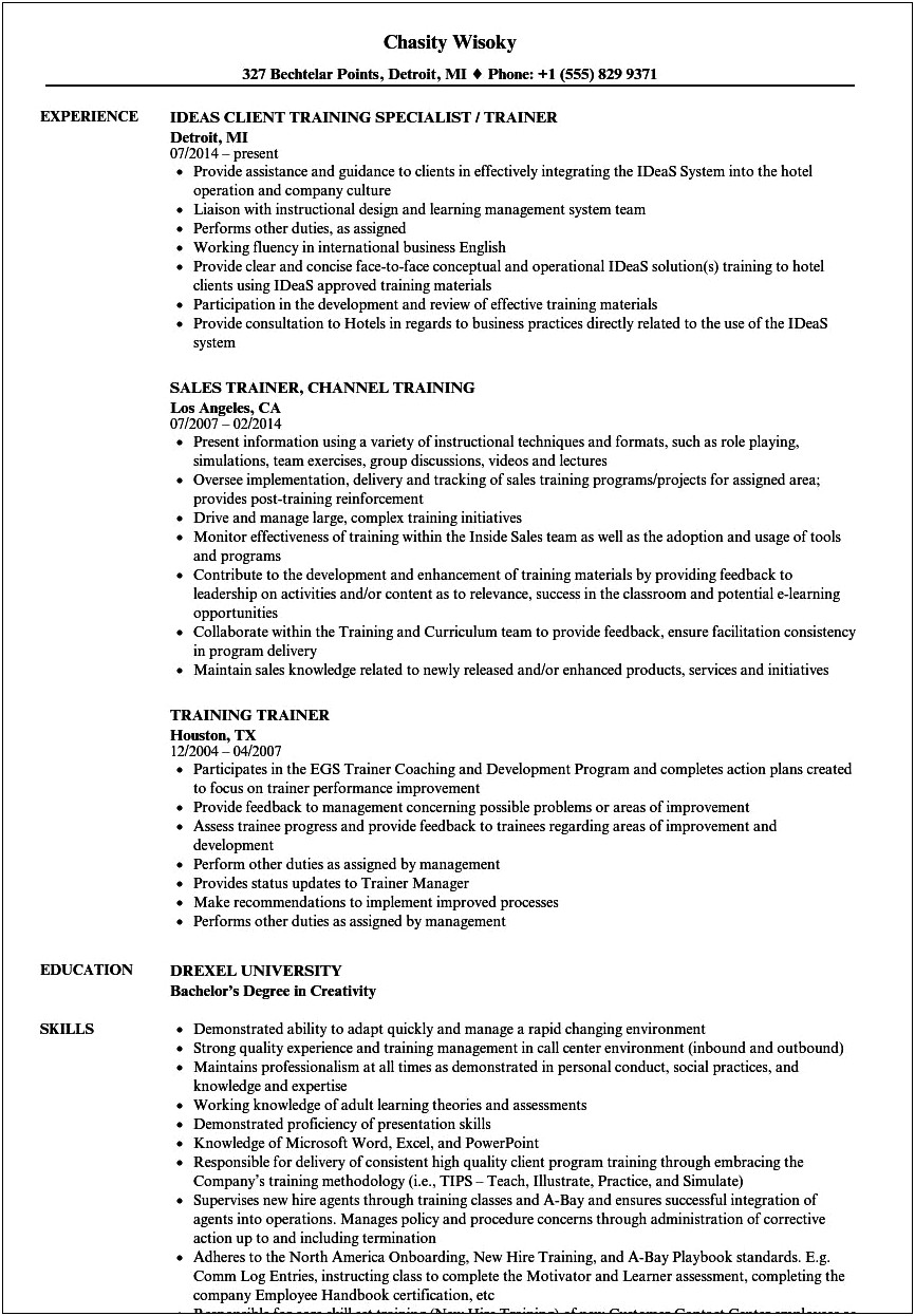 Trainer Qualifications And Skills For Resume