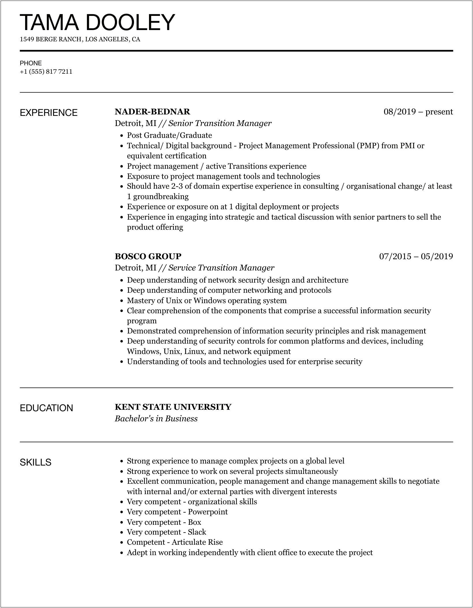 Transitioning To Non Profit Sector Resume Samples