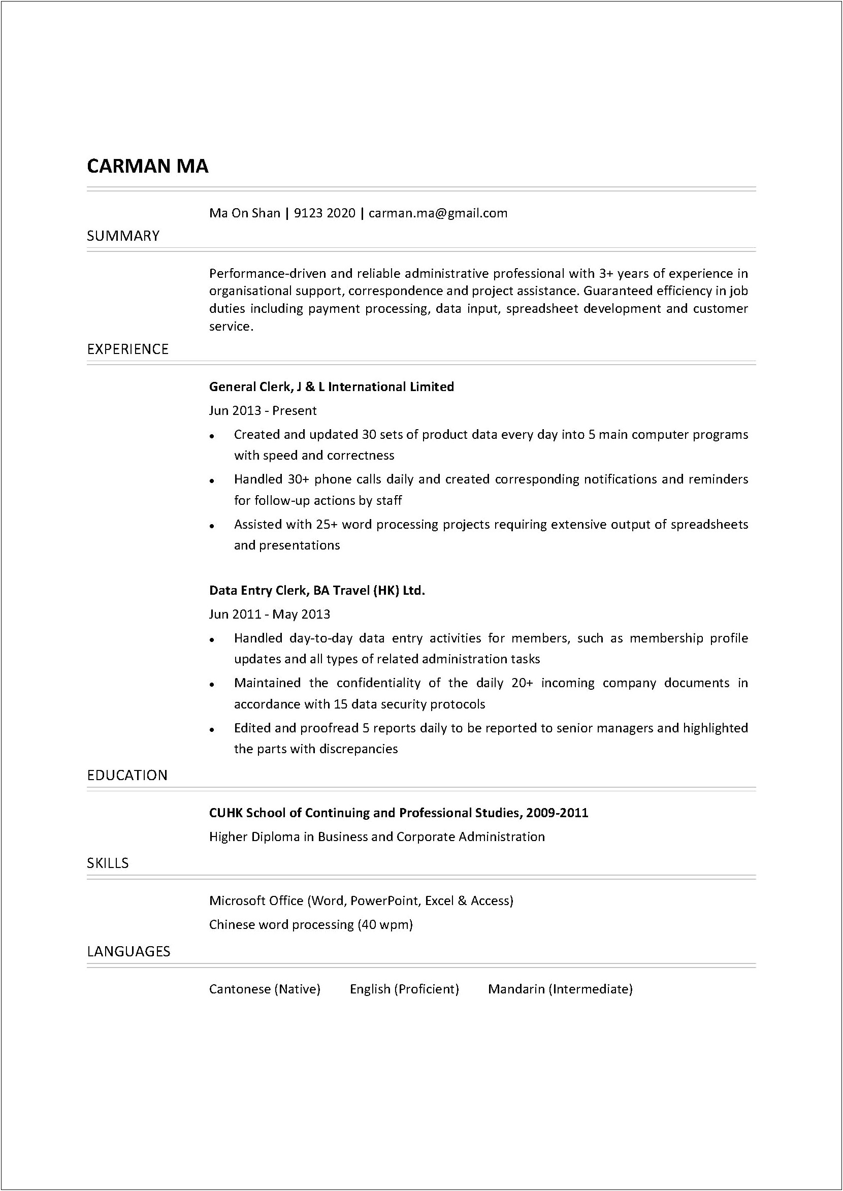 Travel Agency General Manager Sample Resume