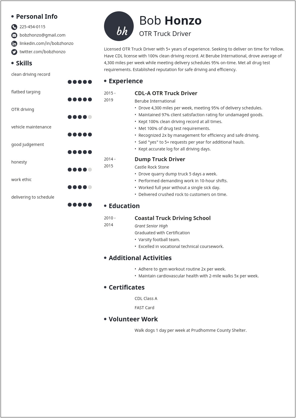 Truck Driver Resume Sample No Experience