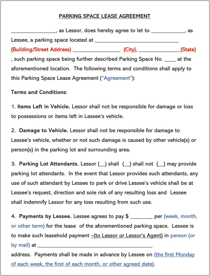 Truck Parking Space Lease Agreement Free Template