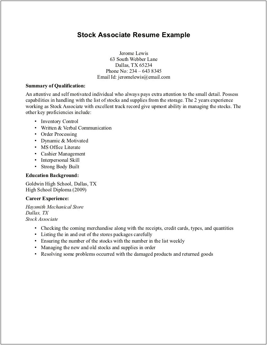 Tsa Entry No Job Experience Resume Examples