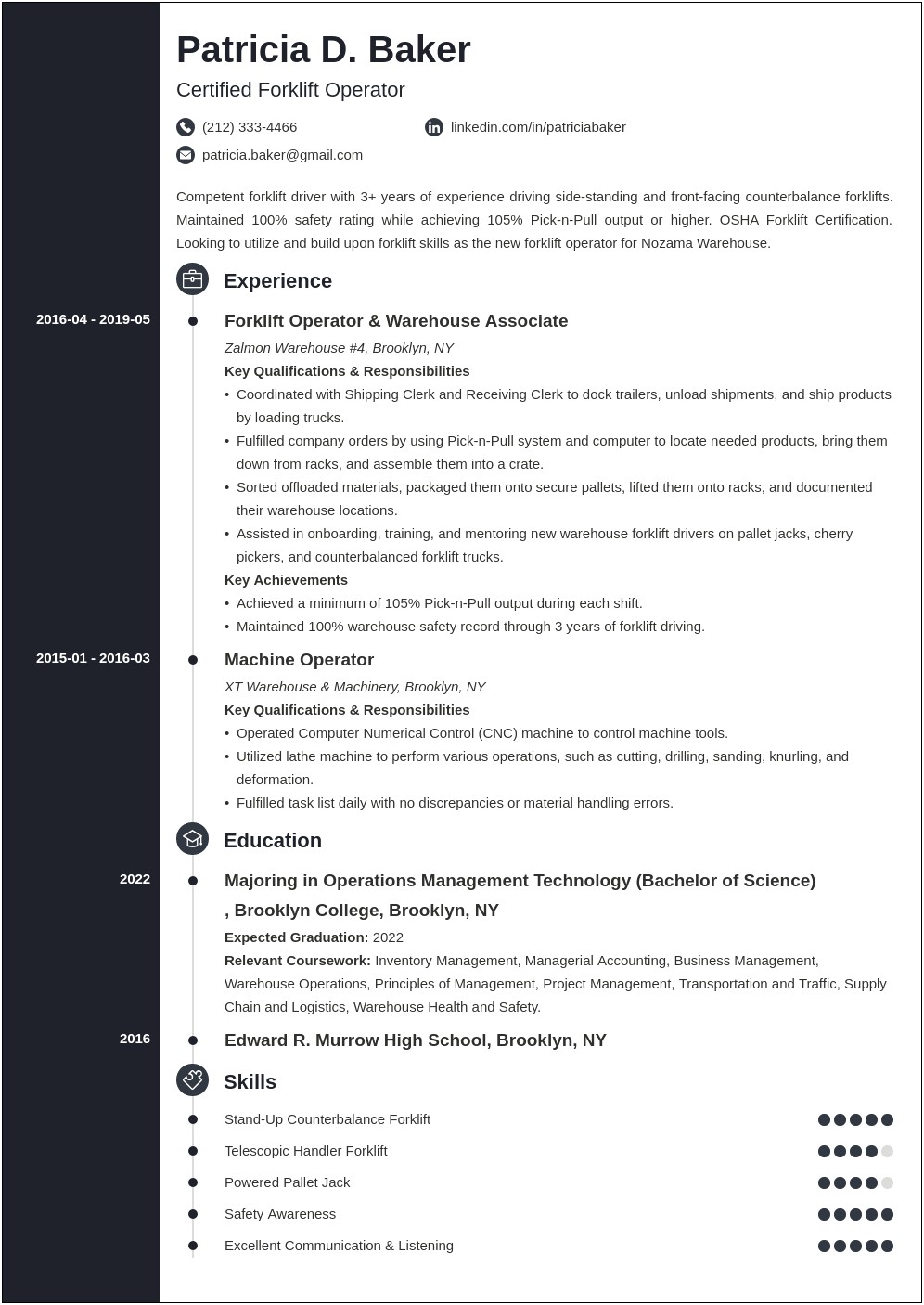 Turano Forklift Job Description For Resume