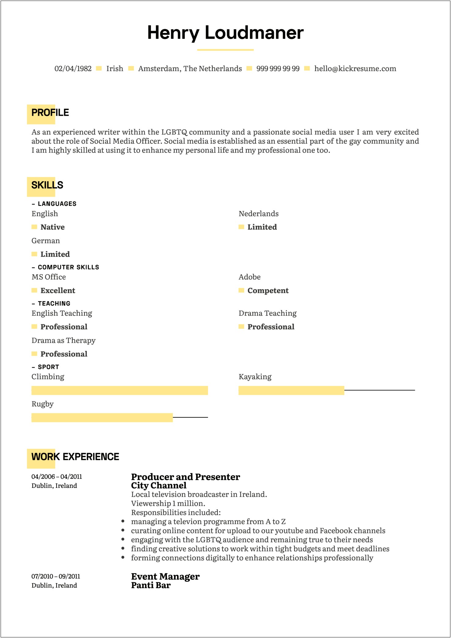 Tv Production Host Resume Tmeplate Free