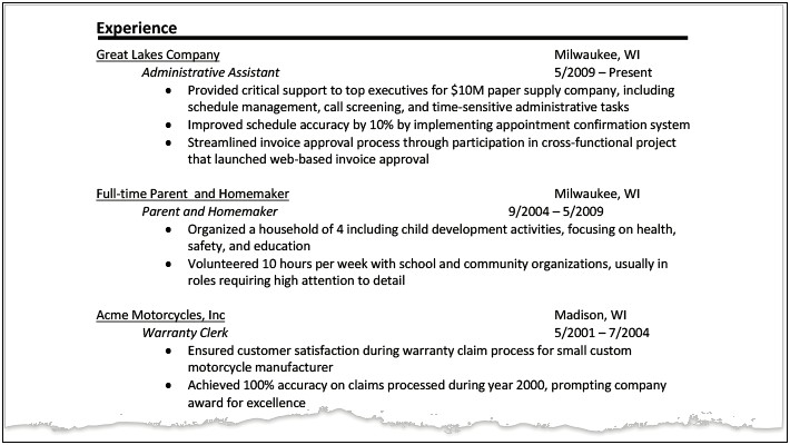 Two Jobs In Same Company Resume