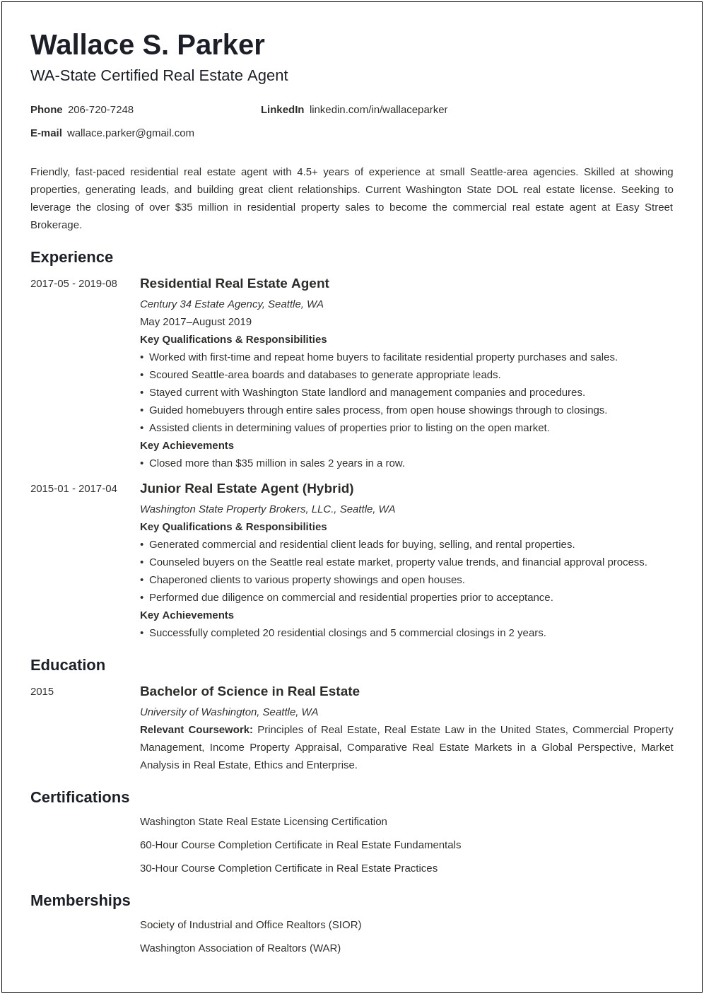 Typical Skills Of A Real Estate Agent Resume