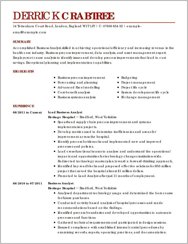 Uhg Facets Business System Analyst Sample Resume