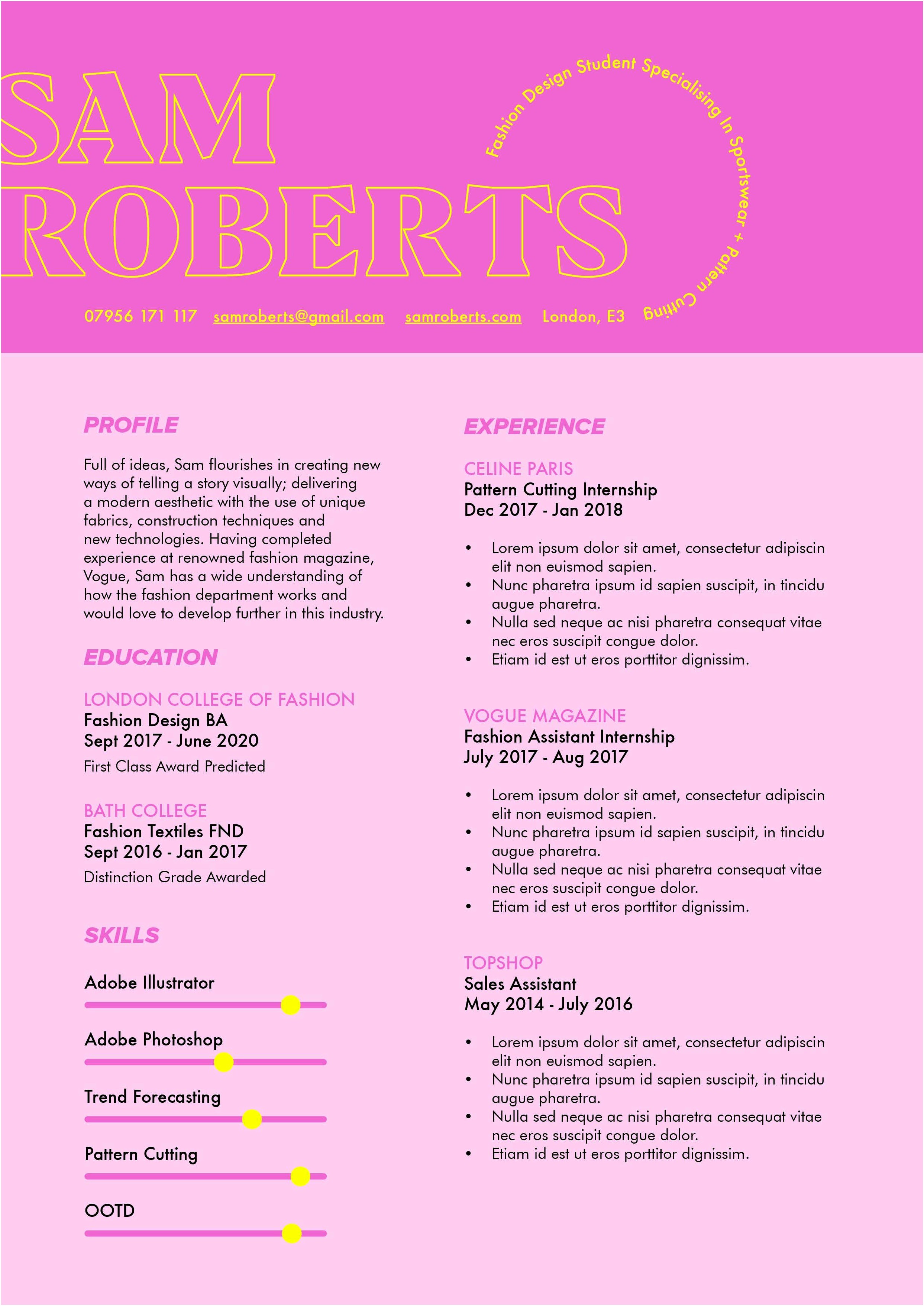 Undergrad Resume For Internships Template Adobe