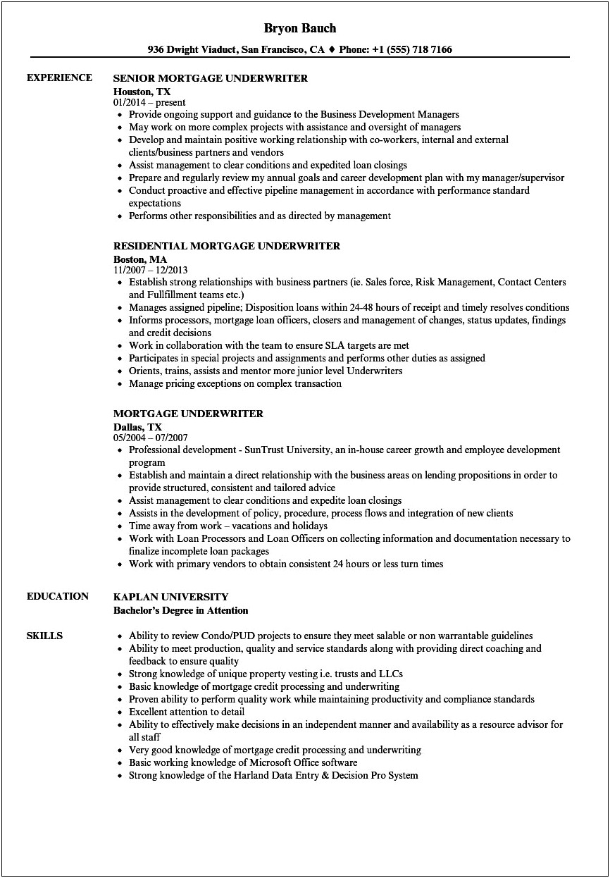 Underwriting Loan Assistant Job Description For Resume