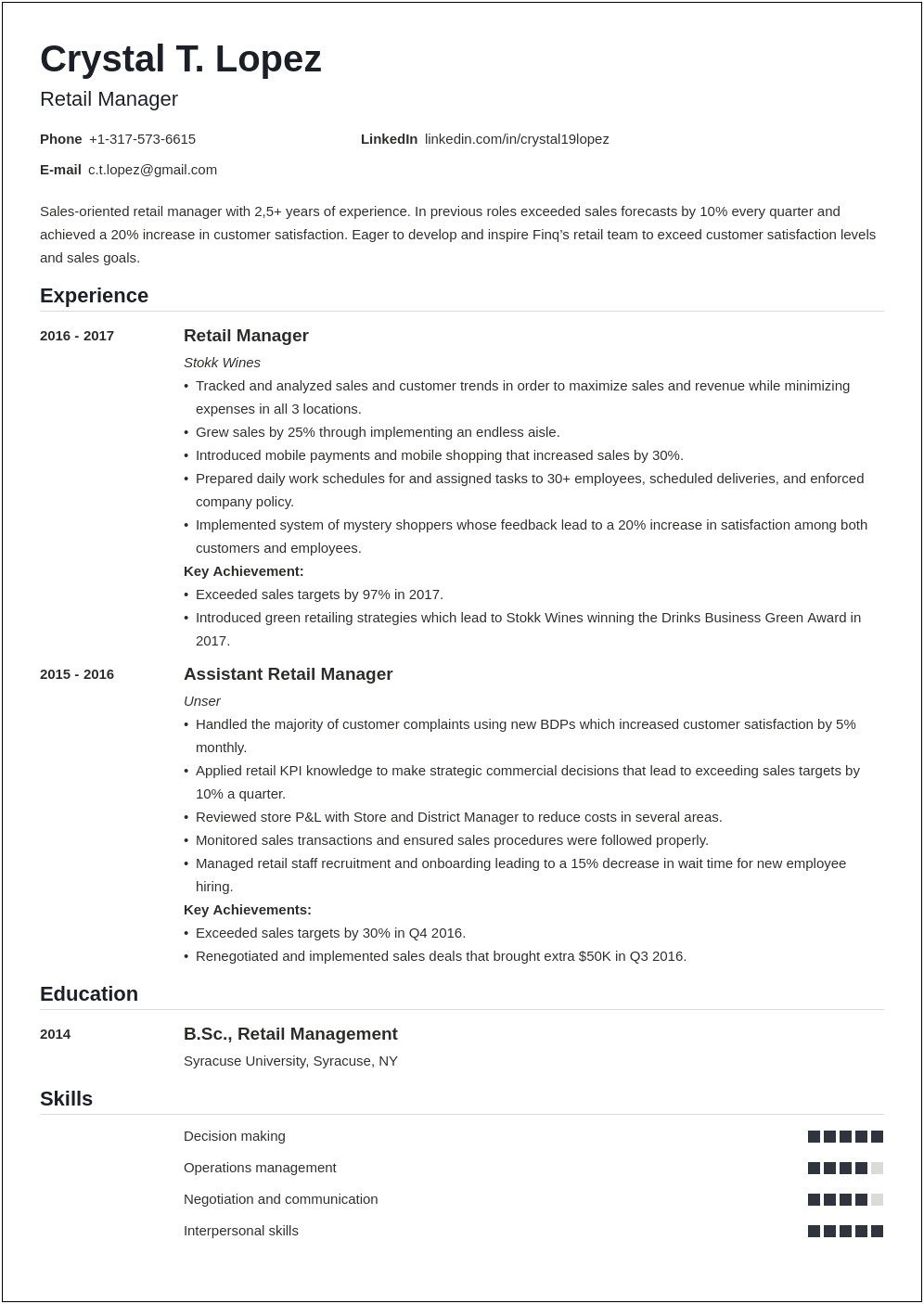 Unique Objective Statements Store Manager Resume