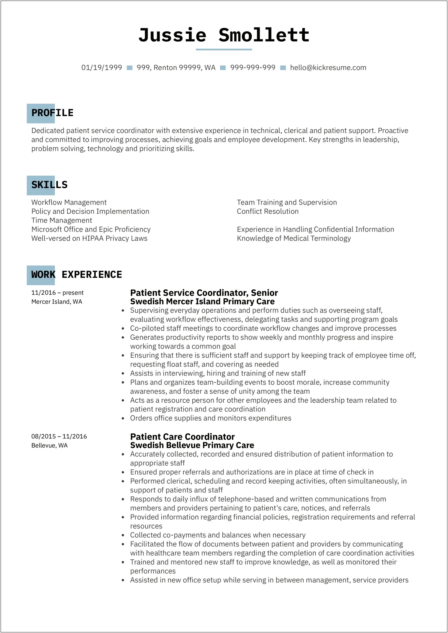 Unit Secretary Pediatrics Job Description For Resume