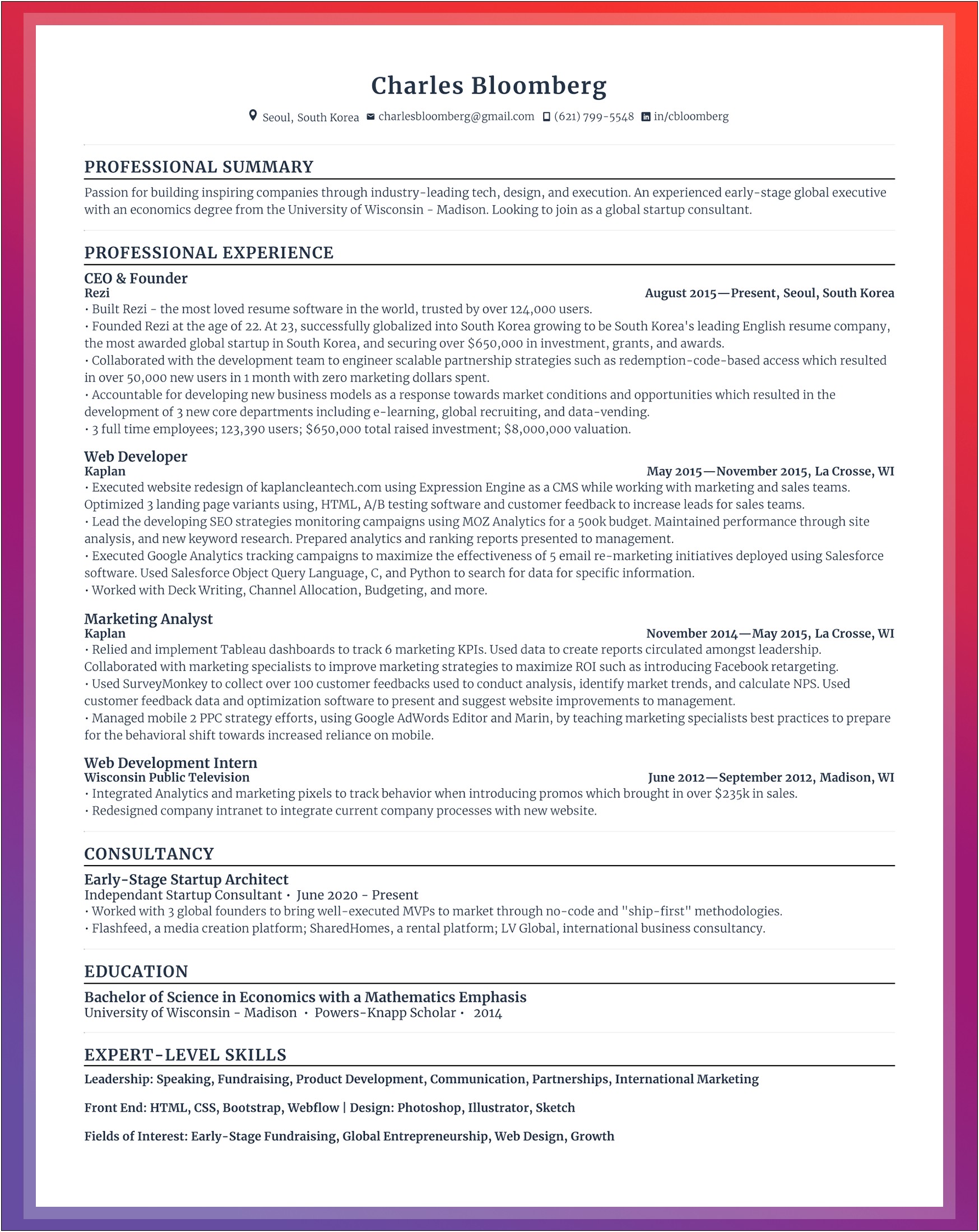 University Of Wisconsin Madison Resume Template