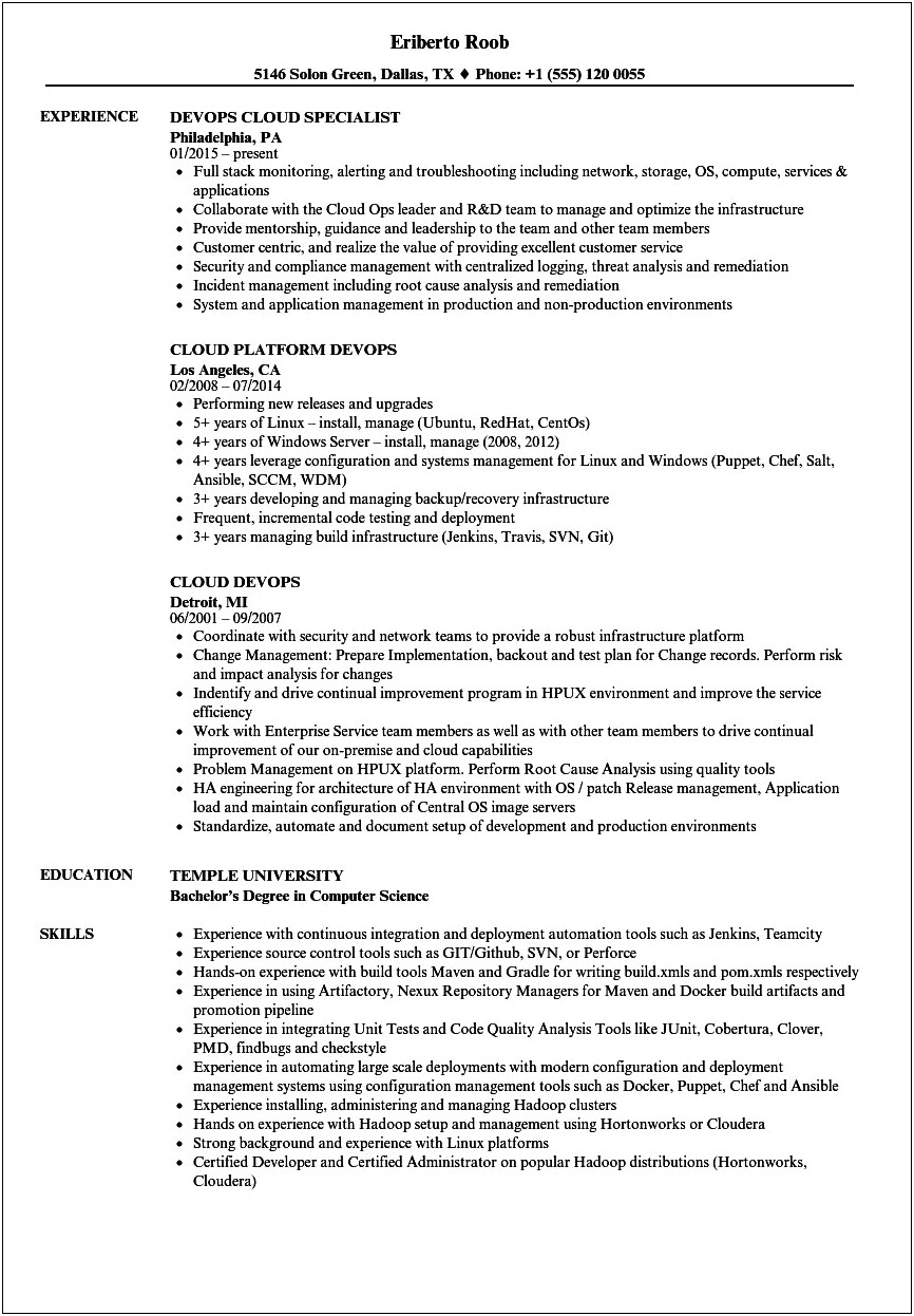 Updating Groovy Experience In Devops Resume