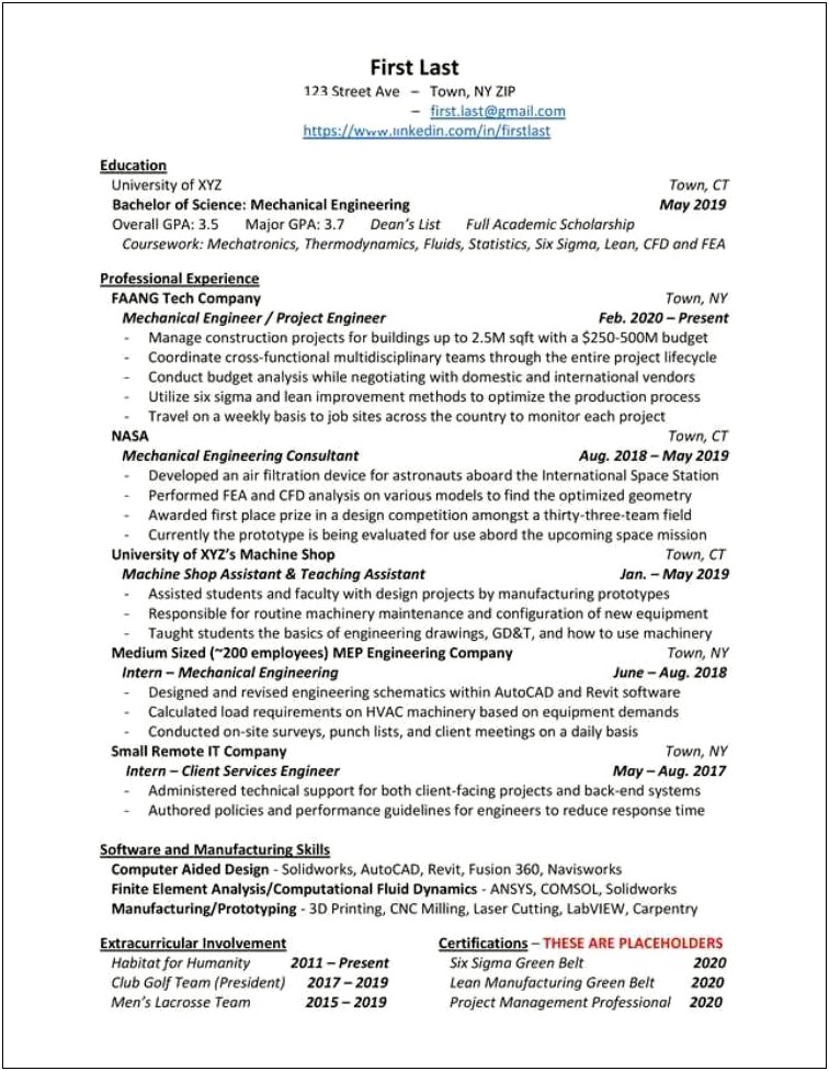 Updating Resume To Leave First Job