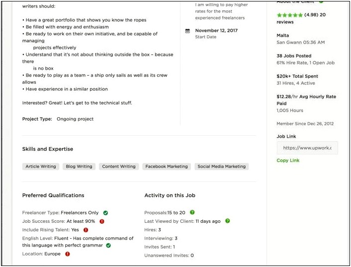 Upwork Resume Writing Skills Test Answers