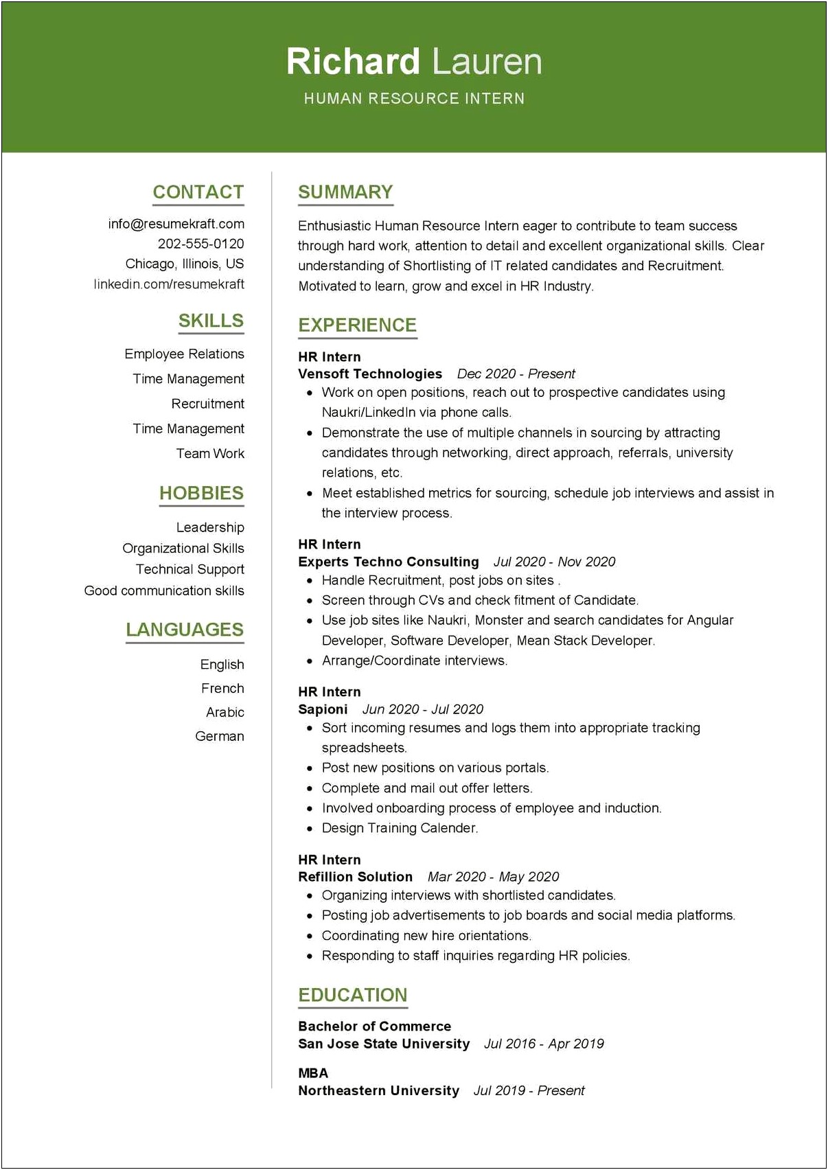 Use Relavent Jobs For Intership Resume