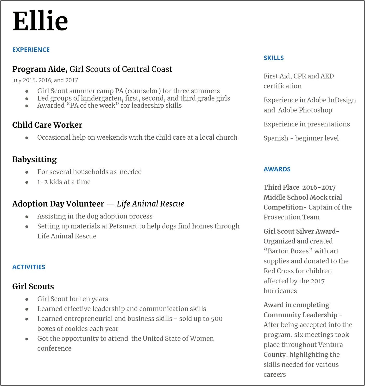 Using Girl Scout Experience On Resume