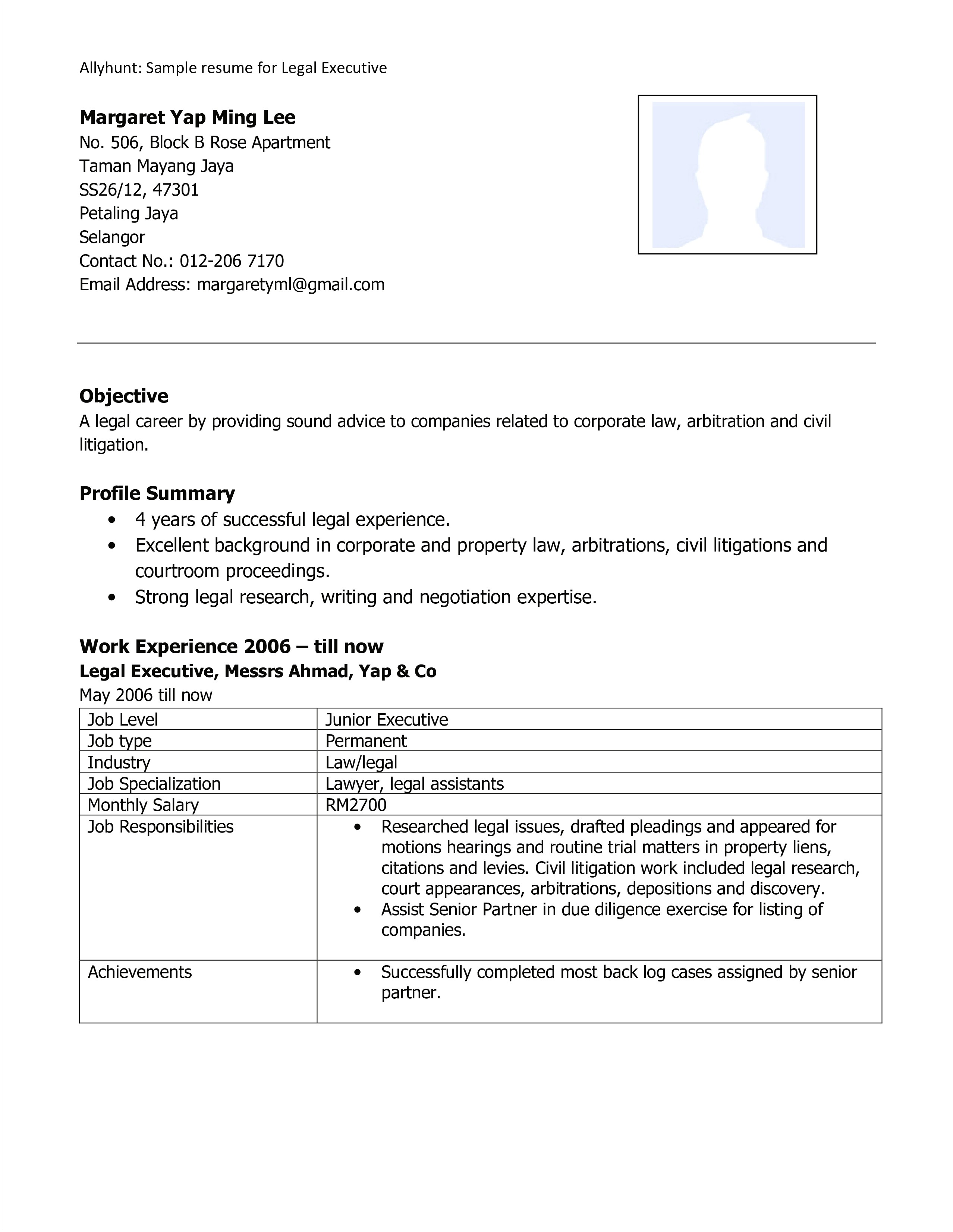 Using I In Executive Summary Resume