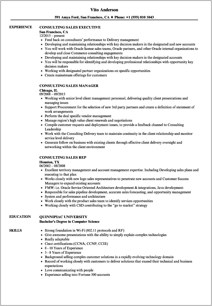 Using Sales Experience For Consulting Resume