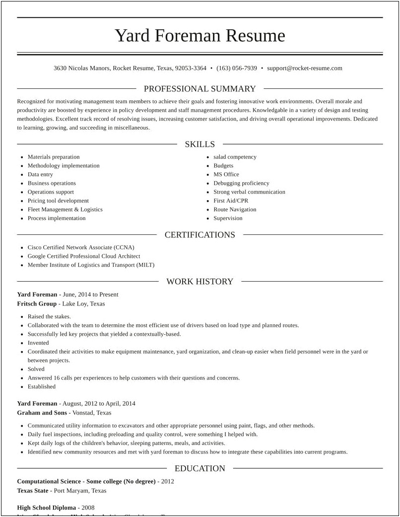 Utility Foreman Resume Professional Summary Statement