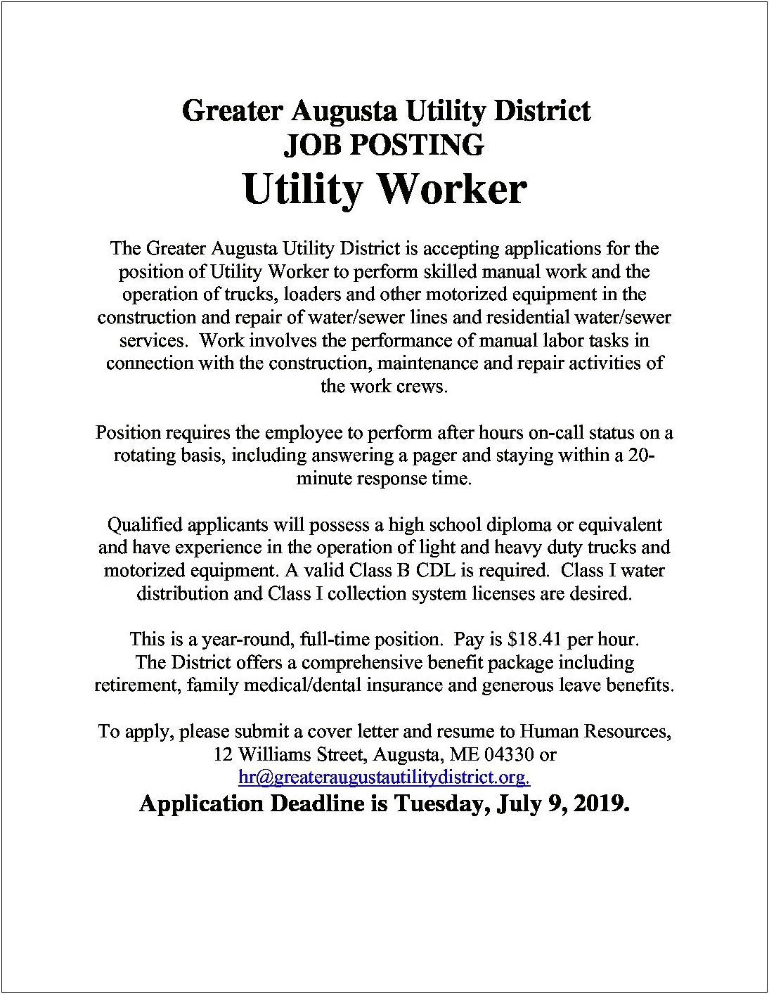 Utility Worker Job Description For Resume