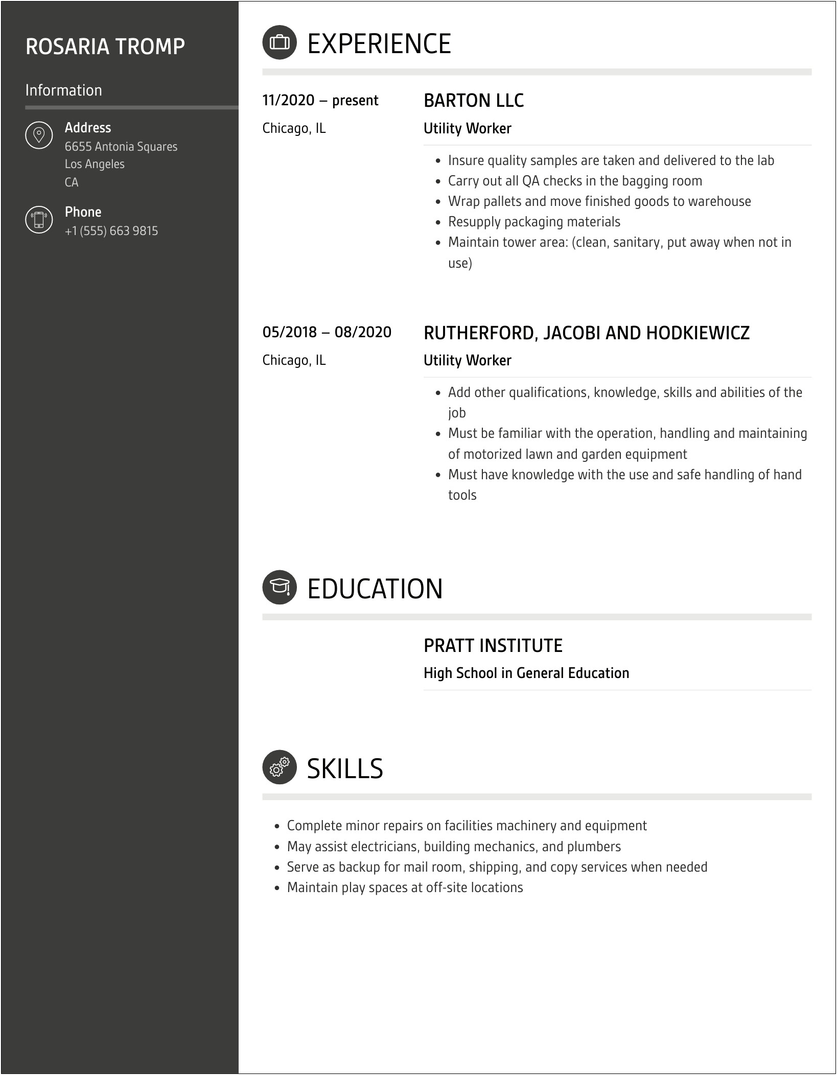 Utility Worker Resume Samples That Are Printable