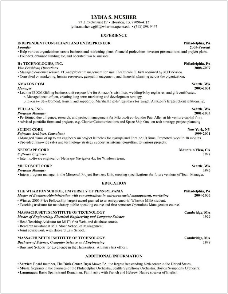 Uw Madison Business School Resume Template