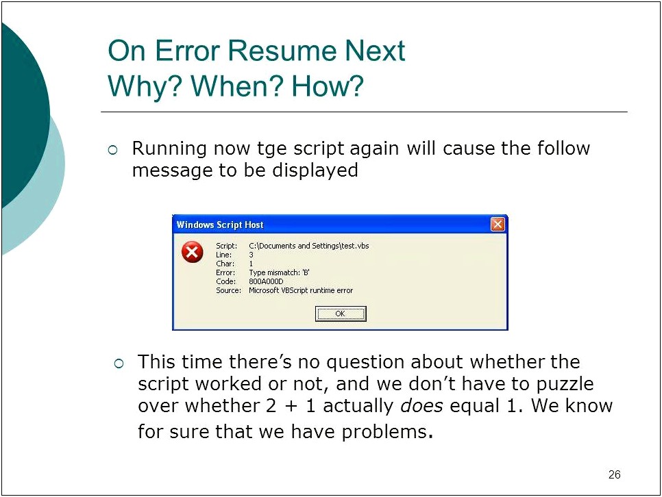 Vbscript On Error Resume Next Example