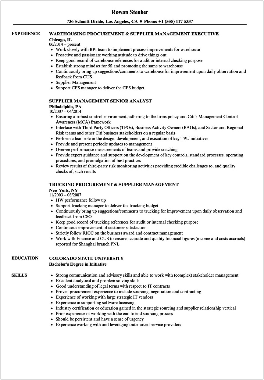 Vendor Manager Job Description For Resume