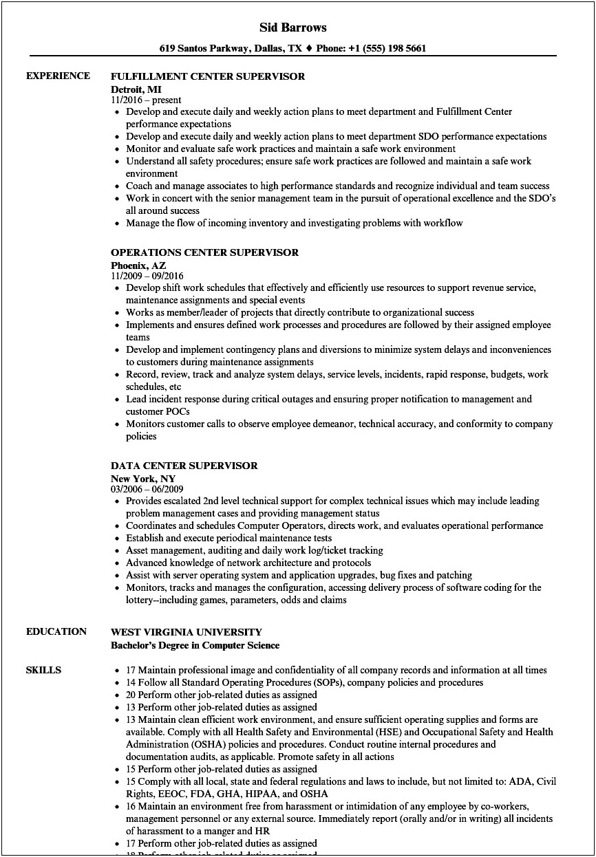 Verizon Wireless Retention Supervisor Resume Examples