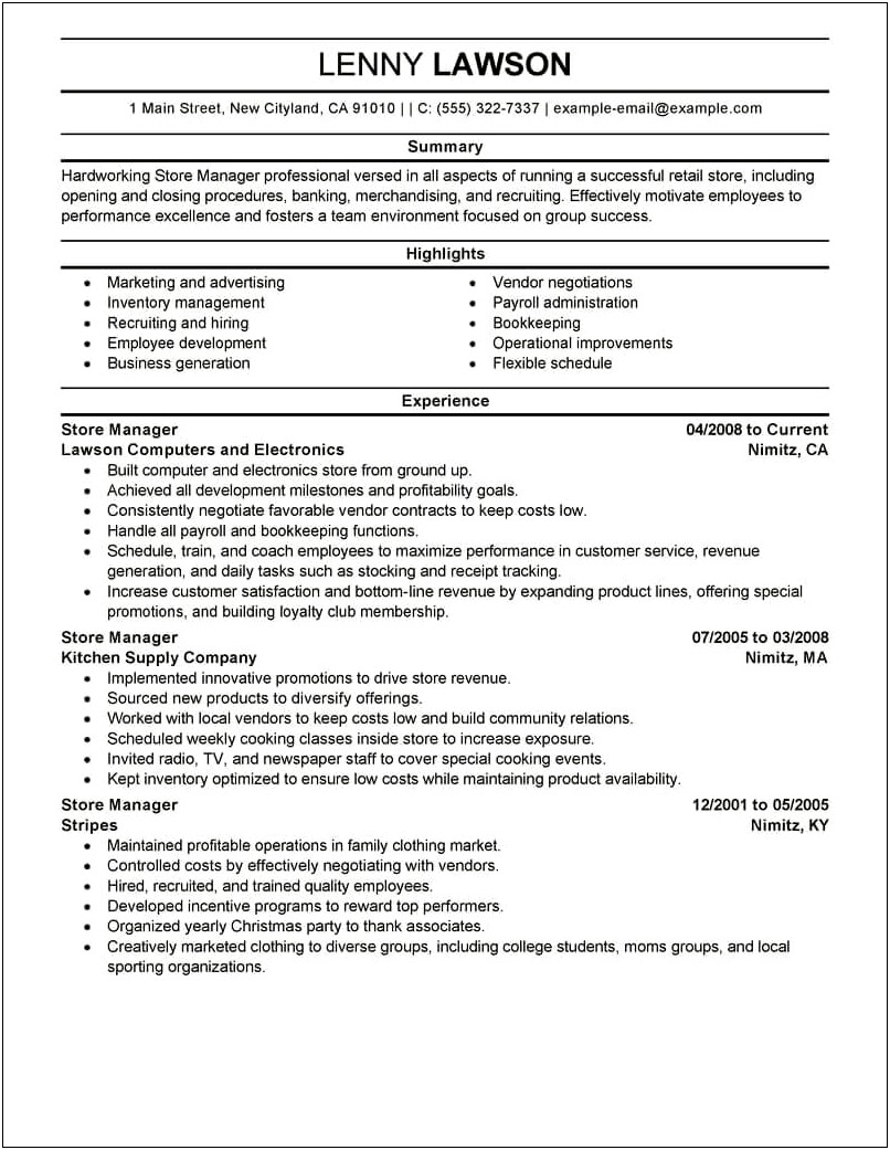 Verizon Wireless Store Manager Resume Examples Employee Evaluation