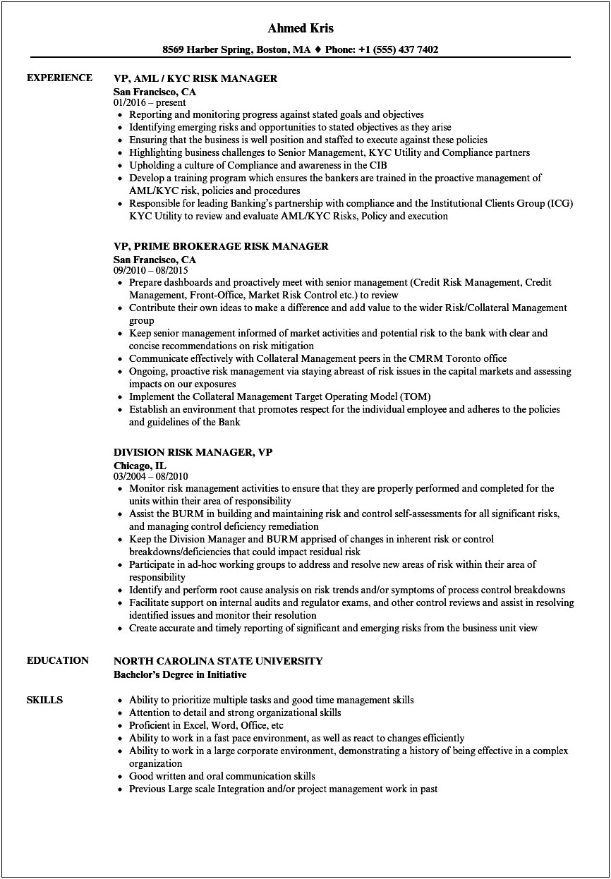 Vice President Project Management Resume Sample